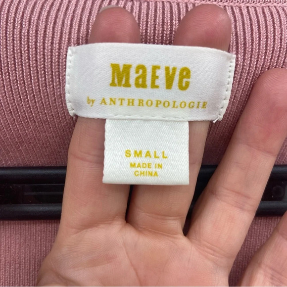 Maeve by Anthropologie Ribbed Sweetheart Sweater 3/4 Sleeve Pink Size Small - Picture 7 of 10